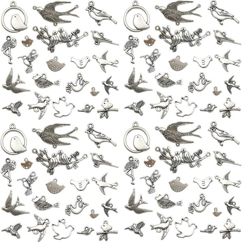 120pcs Antique Silver Little Bird Charms for Jewelry Making Alloy Bird Charms fo